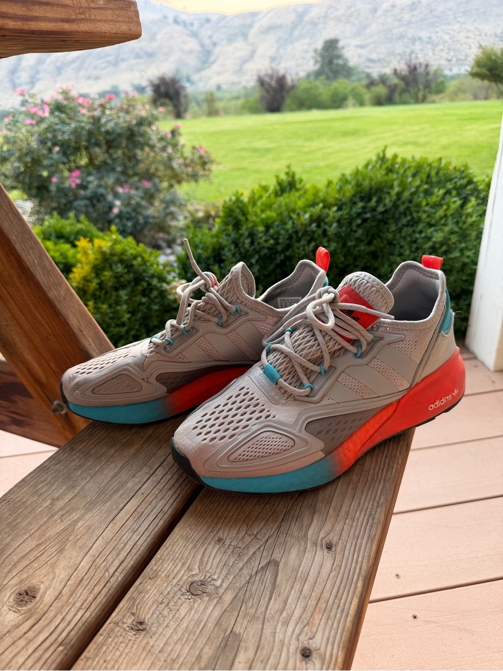 adidas Womens Gray Sneakers with Orange & Teal Accents